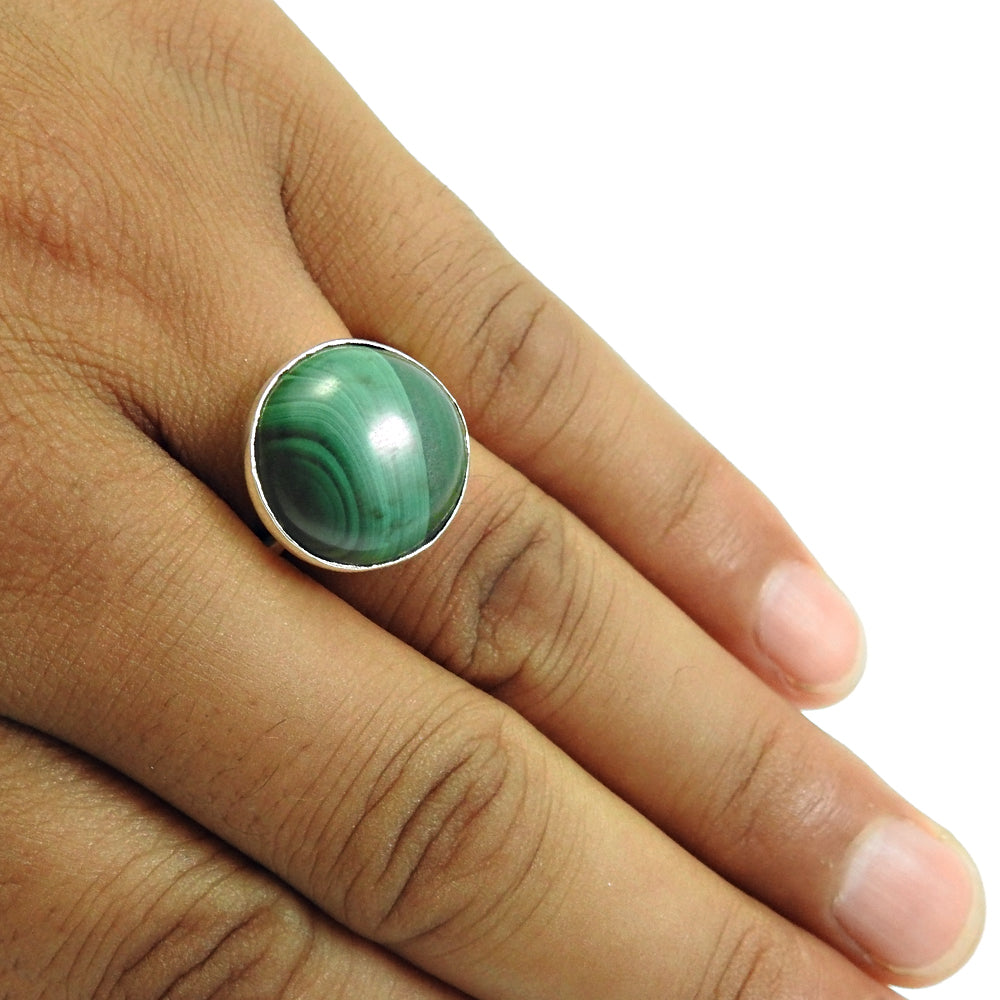 Gift For Her Natural Malachite Chunky Ring 925 Sterling Silver Jewelry