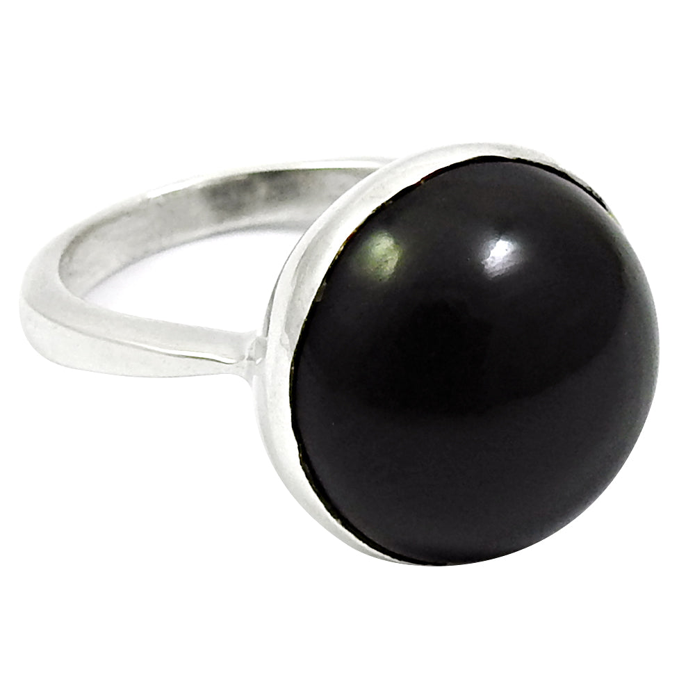 Natural Black Onyx Gemstone Solitaire Boho Ring 925 Silver For Girls U11