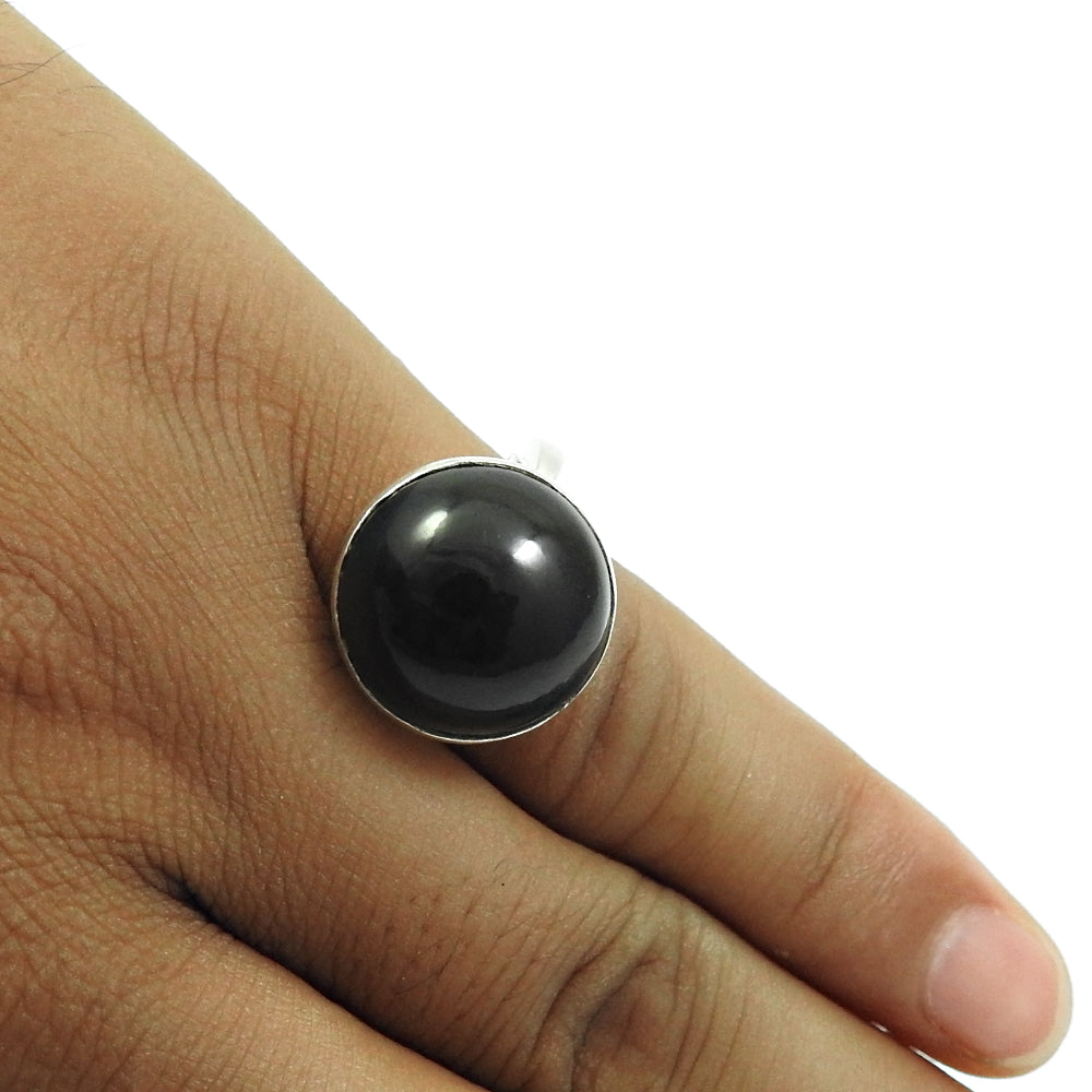 Natural Black Onyx Gemstone Solitaire Boho Ring 925 Silver For Girls U11