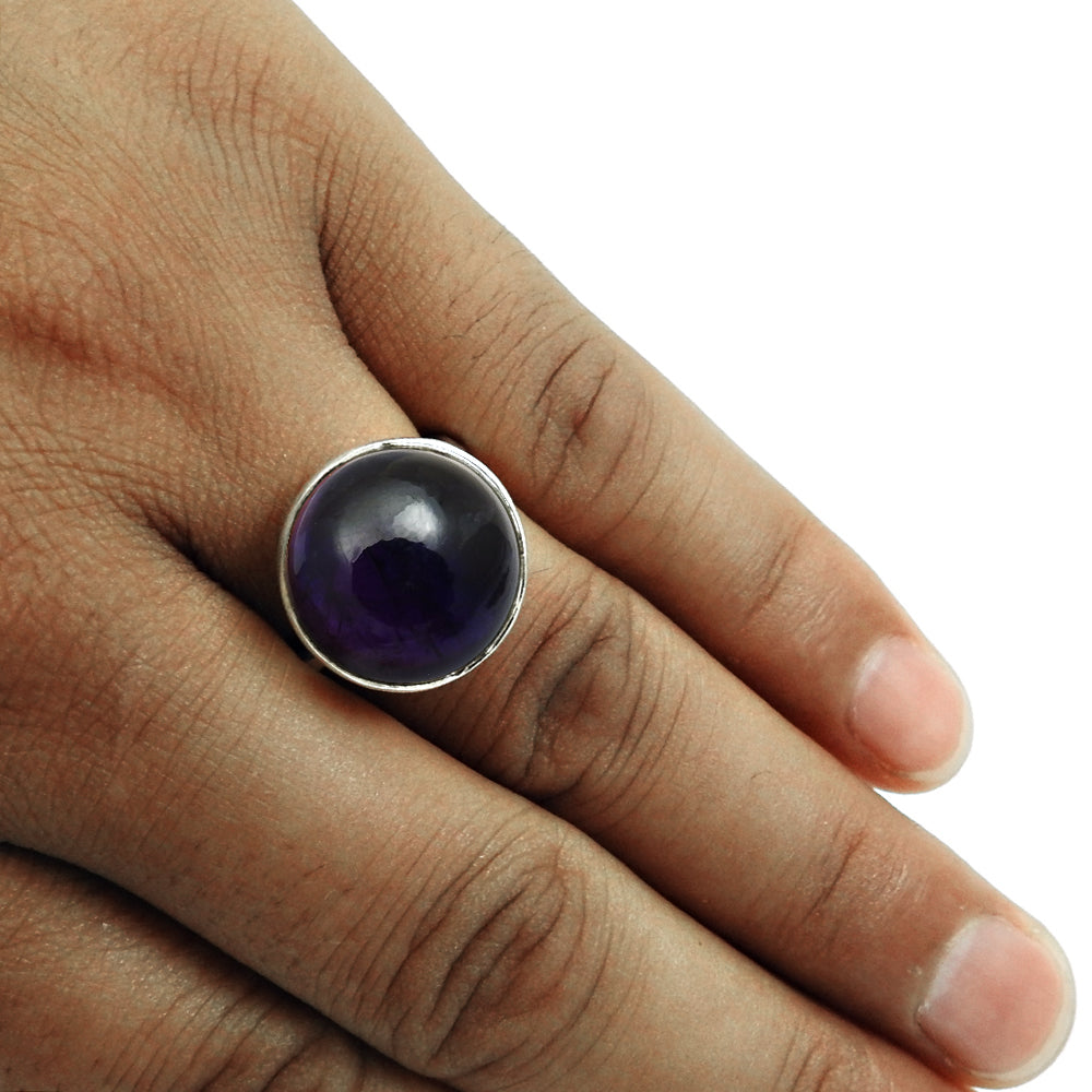 Natural Amethyst Gemstone Solitaire Purple Ring 925 Sterling Silver Y11