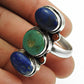 925 Sterling Silver Natural Lapis Lazuli Turquoise Coral Bohemian Ring