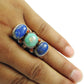 925 Sterling Silver Natural Lapis Lazuli Turquoise Coral Bohemian Ring