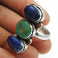 925 Sterling Silver Natural Lapis Lazuli Turquoise Coral Bohemian Ring