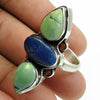 Solid 925 Silver Natural Lapis Lazuli Turquoise Coral Trendy Boho Ring