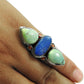 Solid 925 Silver Natural Lapis Lazuli Turquoise Coral Trendy Boho Ring