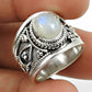 Natural Rainbow Moonstone Ring 925 Sterling Silver Gift For Her Band Z2