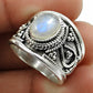 Natural Rainbow Moonstone Ring 925 Sterling Silver Gift For Her Band Z2