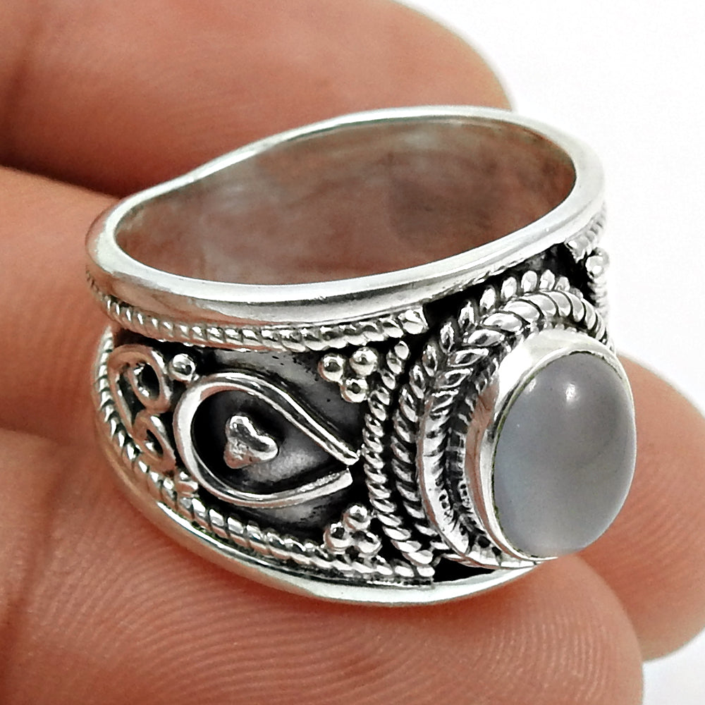 Natural Chalcedony 925 Silver Statement Vintage Ring For Women N10