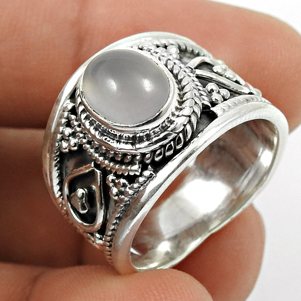 Natural Chalcedony 925 Silver Statement Vintage Ring For Women N10