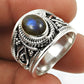Natural Labradorite 925 Silver Solitaire Boho Ring For Girls Q4