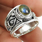 Natural Labradorite 925 Silver Solitaire Boho Ring For Girls Q4
