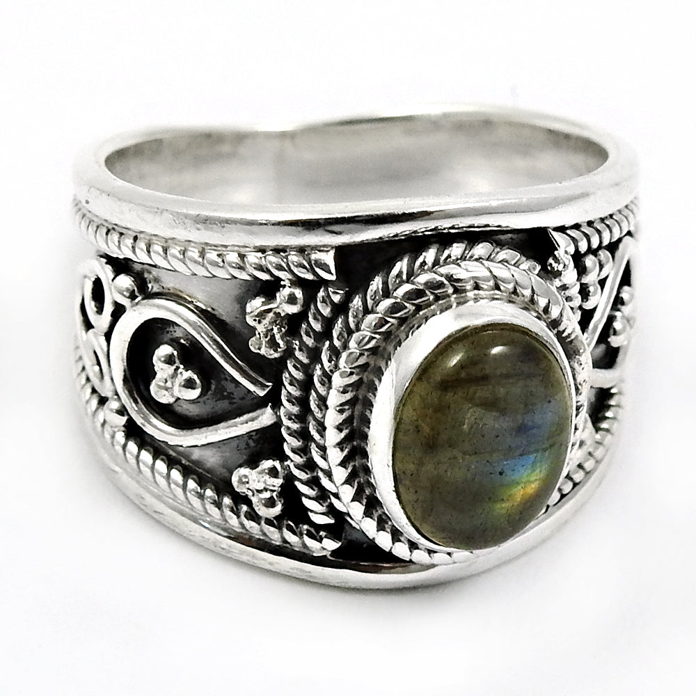 Natural Labradorite 925 Silver Solitaire Boho Ring For Girls Q4