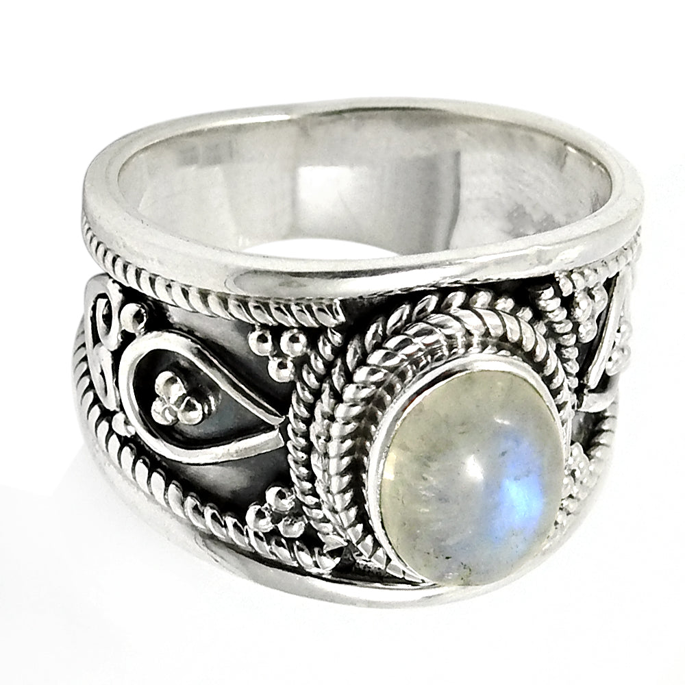 Natural Rainbow Moonstone Ring 925 Sterling Silver Gift For Her Band Z2