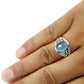 Gift For Her Natural Chalcedony Solitaire Tribal Ring 925 Silver T11