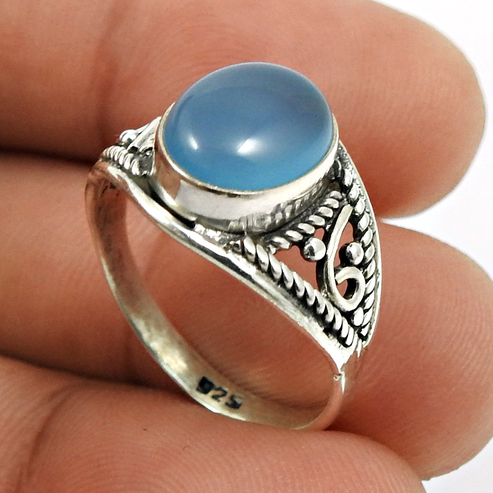 Gift For Her 925 Silver Natural Chalcedony Gemstone Cocktail Ring Z12