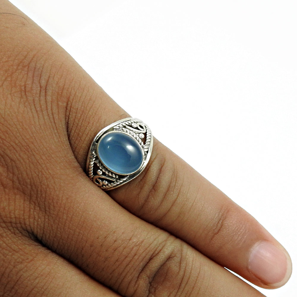 Gift For Her 925 Silver Natural Chalcedony Gemstone Cocktail Ring Z12
