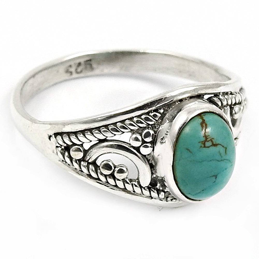 Sterling Silver Turquoise Gemstone Mother Wedding Statement Bohemian Ring