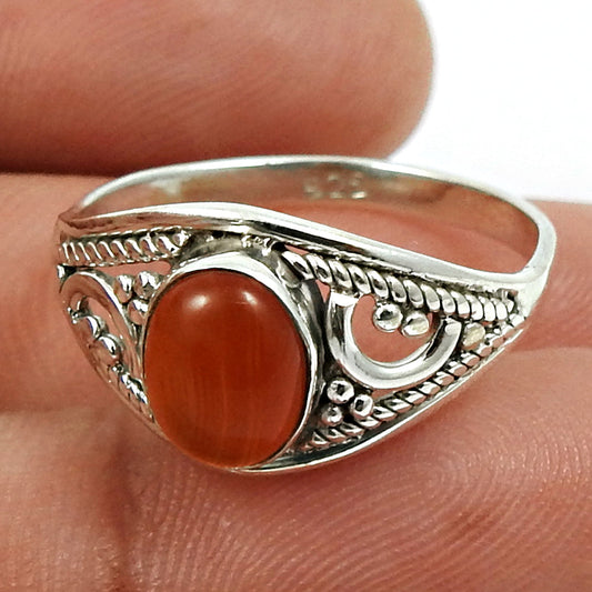 Gift For Woman 925 Silver Natural Carnelian Solitaire Tribal Ring W23