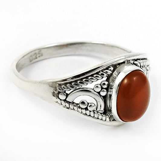 Gift For Woman 925 Silver Natural Carnelian Solitaire Tribal Ring W23