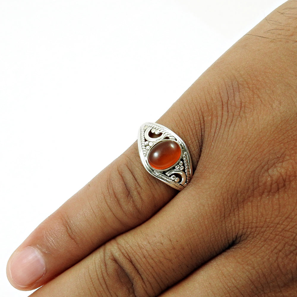 Gift For Woman 925 Silver Natural Carnelian Solitaire Tribal Ring W23