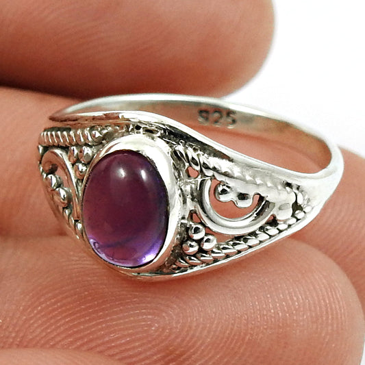 Oval Amethyst Gemstone Ethnic New Statement Art Deco Ring Sterling Silver