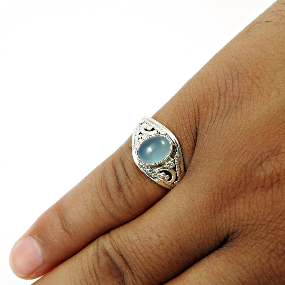 Gift For Her 925 Silver Natural Chalcedony Statement Bohemian Ring D24