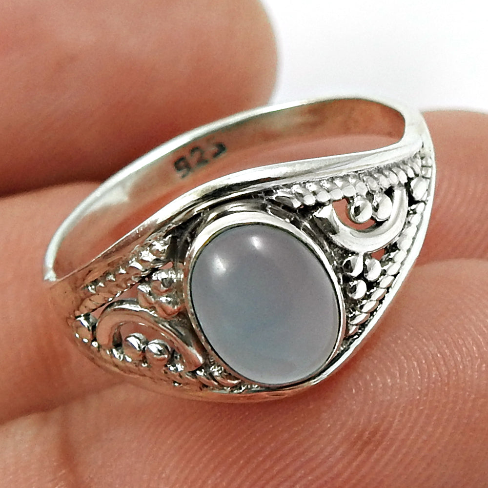 Gift For Her 925 Silver Natural Chalcedony Statement Bohemian Ring D24