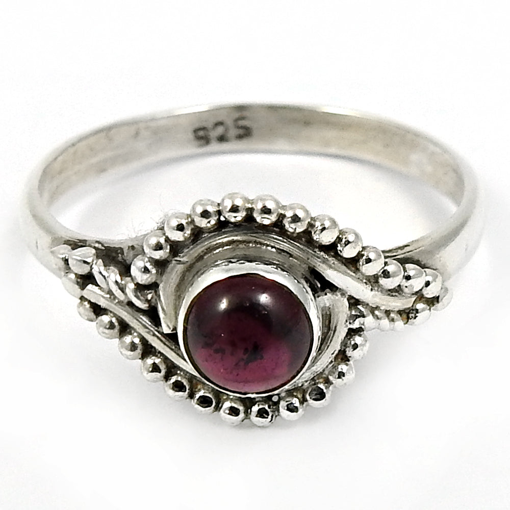 Gift For Woman 925 Silver Natural Garnet Solitaire Ethnic Ring U24