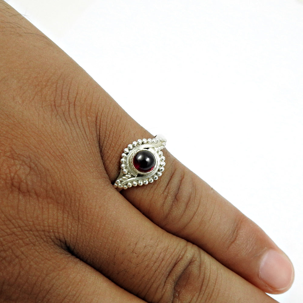 Gift For Woman 925 Silver Natural Garnet Solitaire Ethnic Ring U24