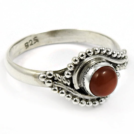 Gift For Woman Natural Carnelian Solitaire Bohemian Ring 925 Silver X24