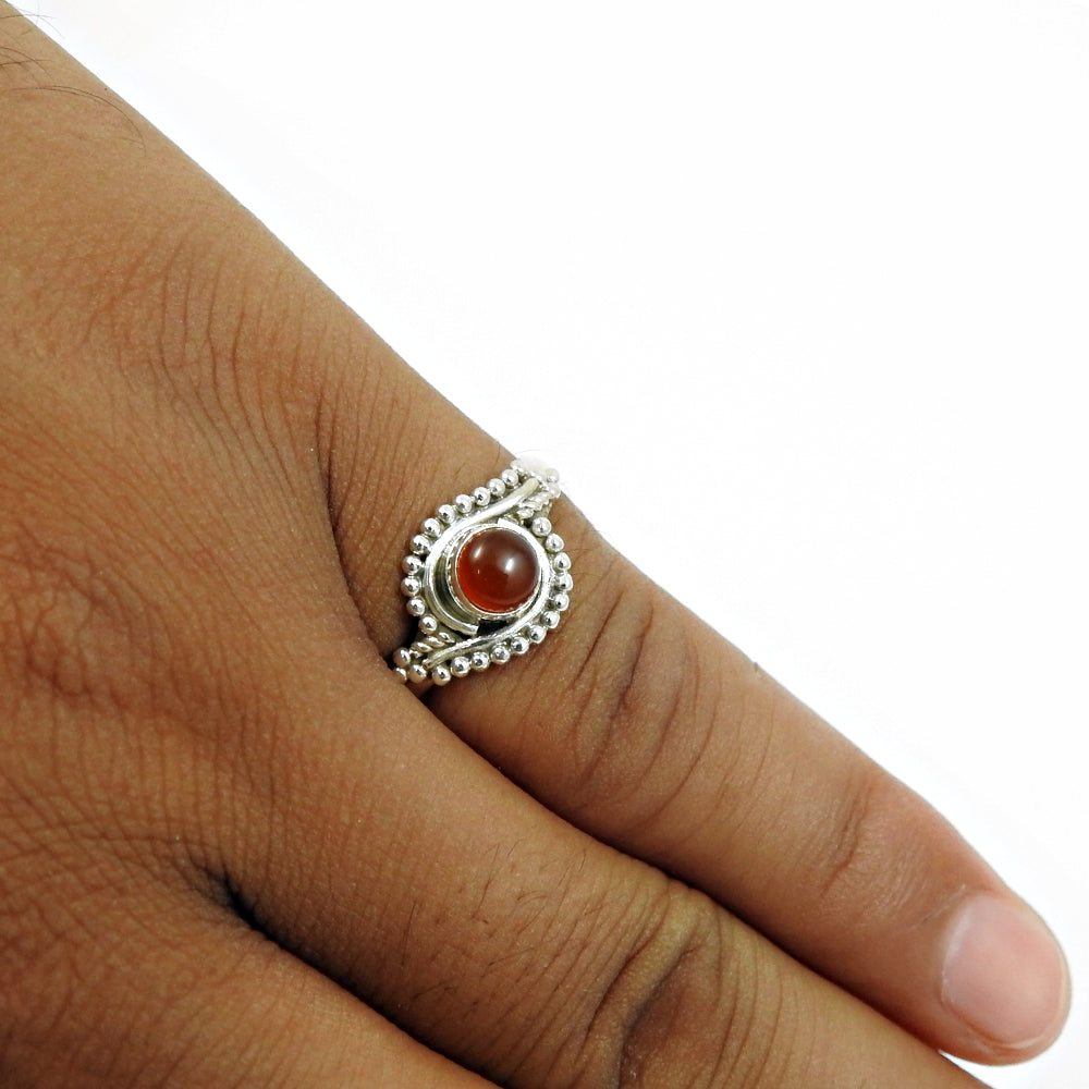 Gift For Woman Natural Carnelian Solitaire Bohemian Ring 925 Silver X24