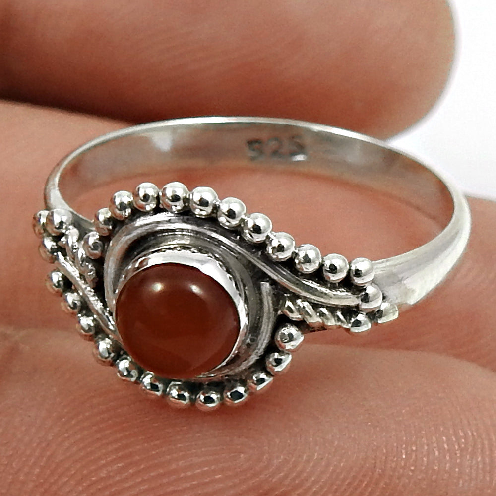 Gift For Woman Natural Carnelian Solitaire Bohemian Ring 925 Silver X24