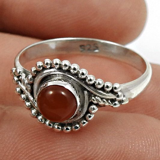 Gift For Woman Natural Carnelian Solitaire Bohemian Ring 925 Silver X24