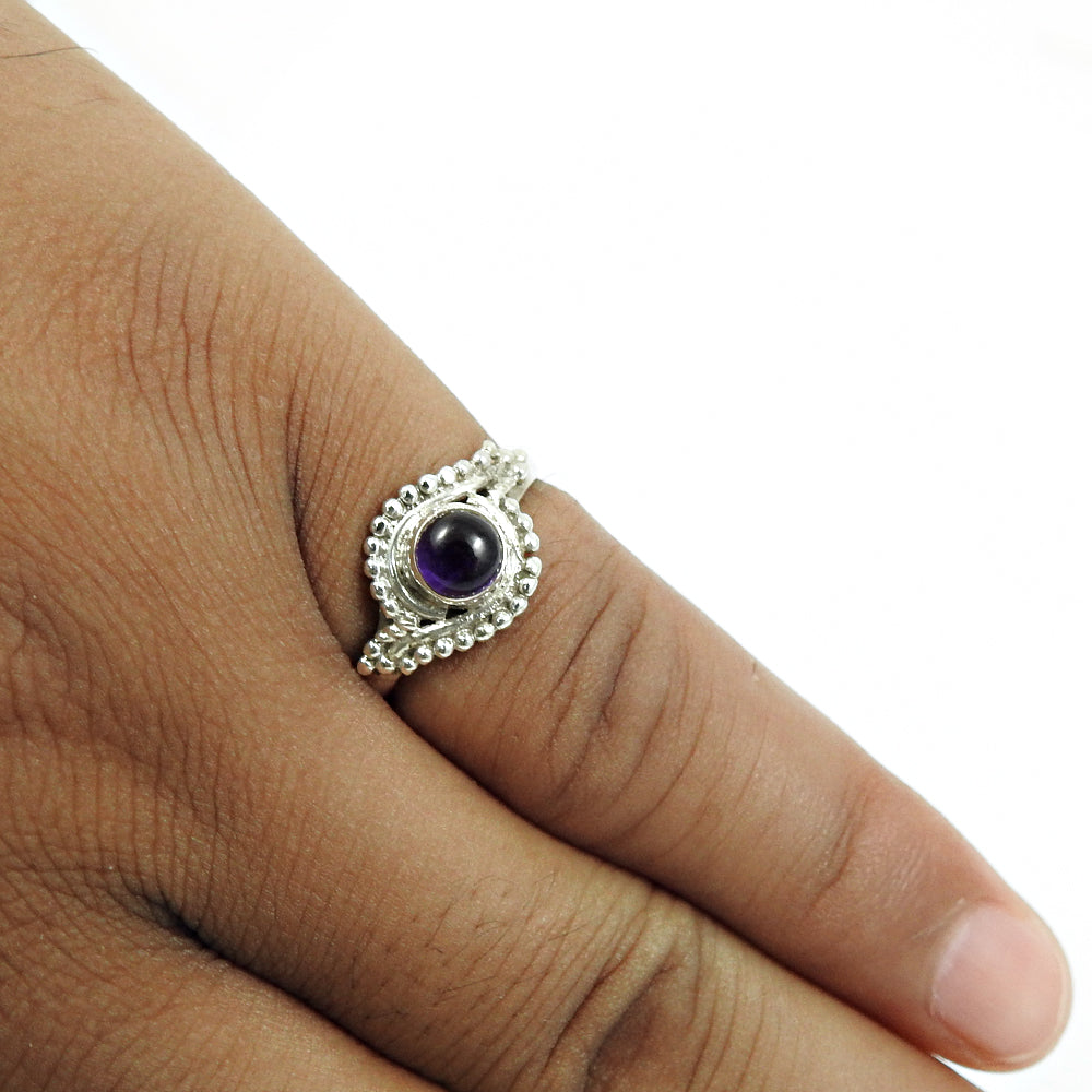 Natural Amethyst Gemstone Statement Ethnic Ring 925 Silver For Girls E25