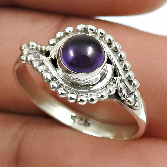 Natural Amethyst Gemstone Statement Ethnic Ring 925 Silver For Girls E25