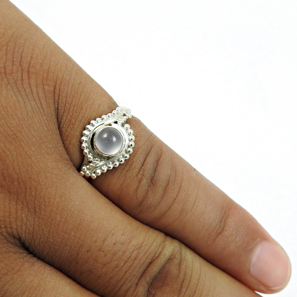 Gift For Her Natural Chalcedony Statement Bohemian Ring 925 Silver H25