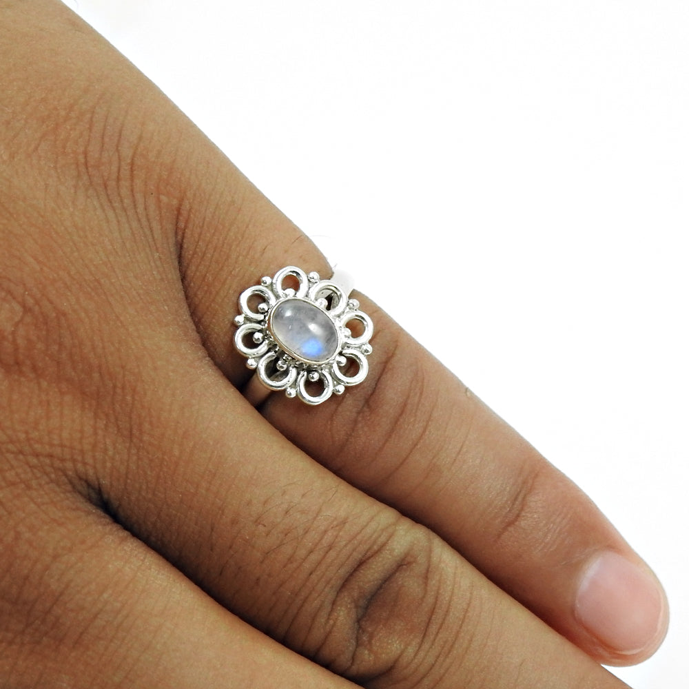 Natural Rainbow Moonstone Cocktail Tribal White Ring 925 Silver U25