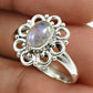 Natural Rainbow Moonstone Cocktail Tribal White Ring 925 Silver U25