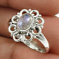 Natural Rainbow Moonstone Cocktail Tribal White Ring 925 Silver U25