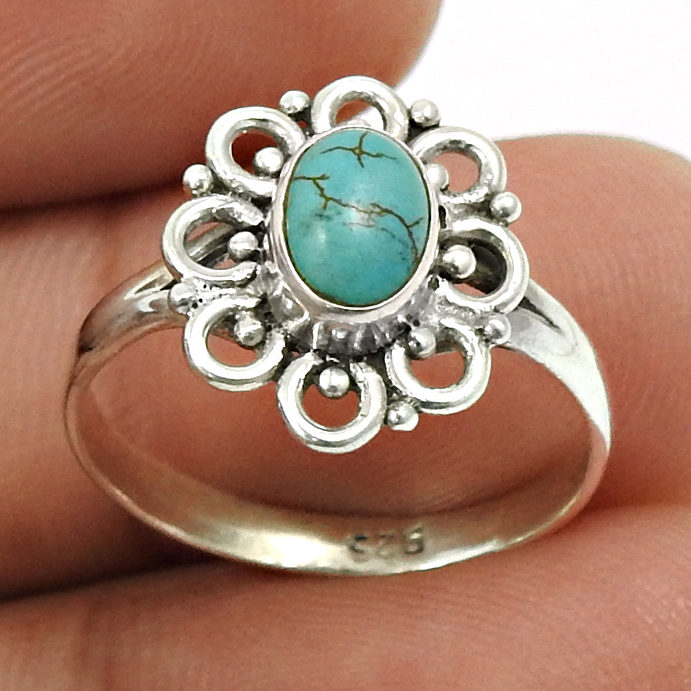 Sterling Silver Turquoise Gemstone Boho Cocktail Statement Daughter Ring