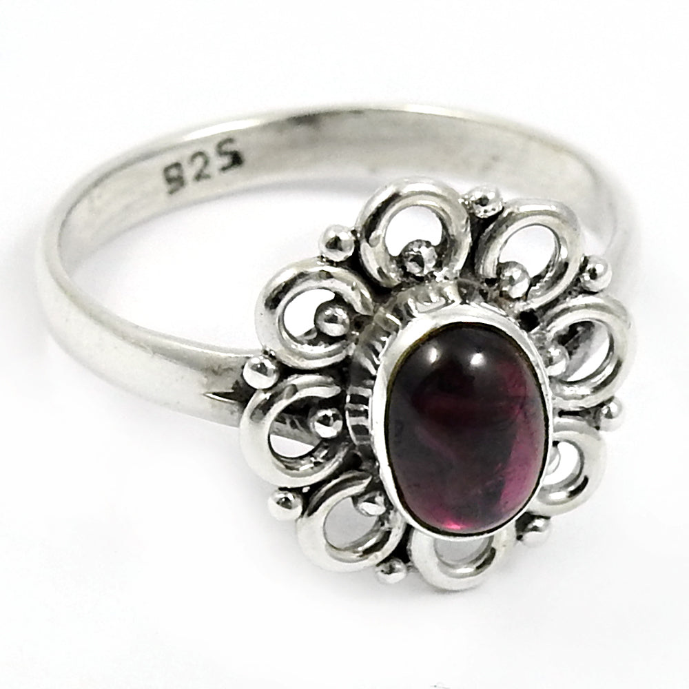 Gift For Her 925 Sterling Silver Natural Garnet Flower Ring Jewelry L9