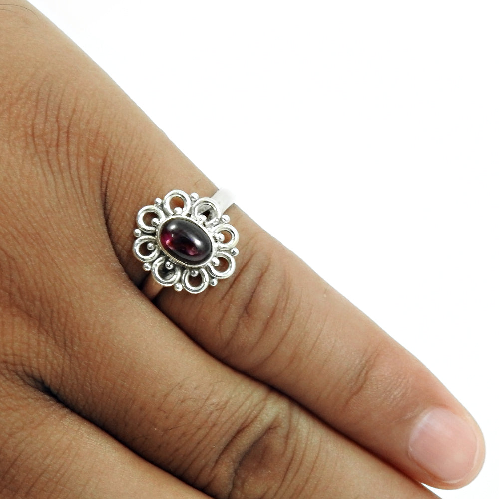Gift For Her 925 Sterling Silver Natural Garnet Flower Ring Jewelry L9