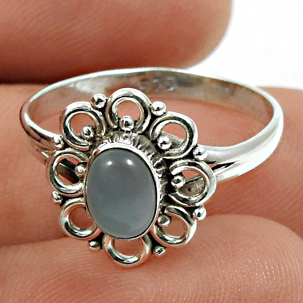 Natural Chalcedony 925 Silver Solitaire Boho Ring For Girls K26