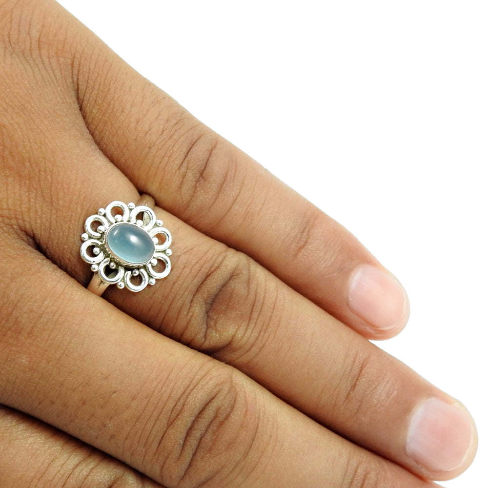 Natural Chalcedony 925 Silver Solitaire Boho Ring For Girls K26