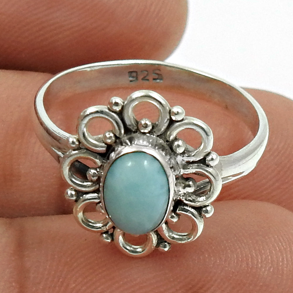 Sterling Silver Natural Larimar Handcrafted Cocktail Ethnic Engagement Ring