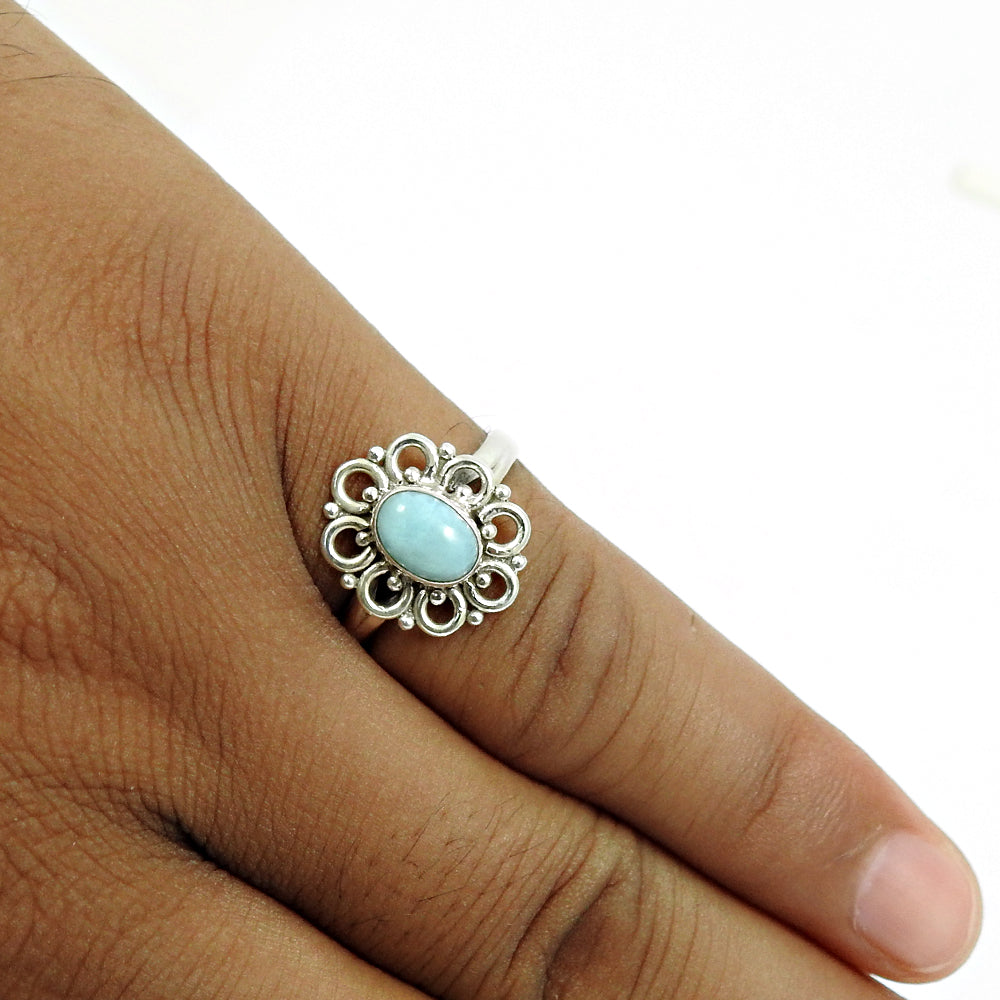 Sterling Silver Natural Larimar Handcrafted Cocktail Ethnic Engagement Ring