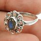 Sterling Silver Oval Labradorite Stone Tribal Art Deco Solitaire Ring