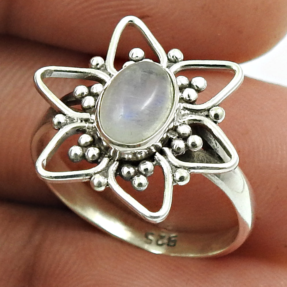 Gift For Her 925 Silver Natural Rainbow Moonstone Cocktail Ring S13