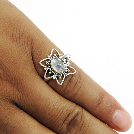 Gift For Her 925 Silver Natural Rainbow Moonstone Cocktail Ring S13
