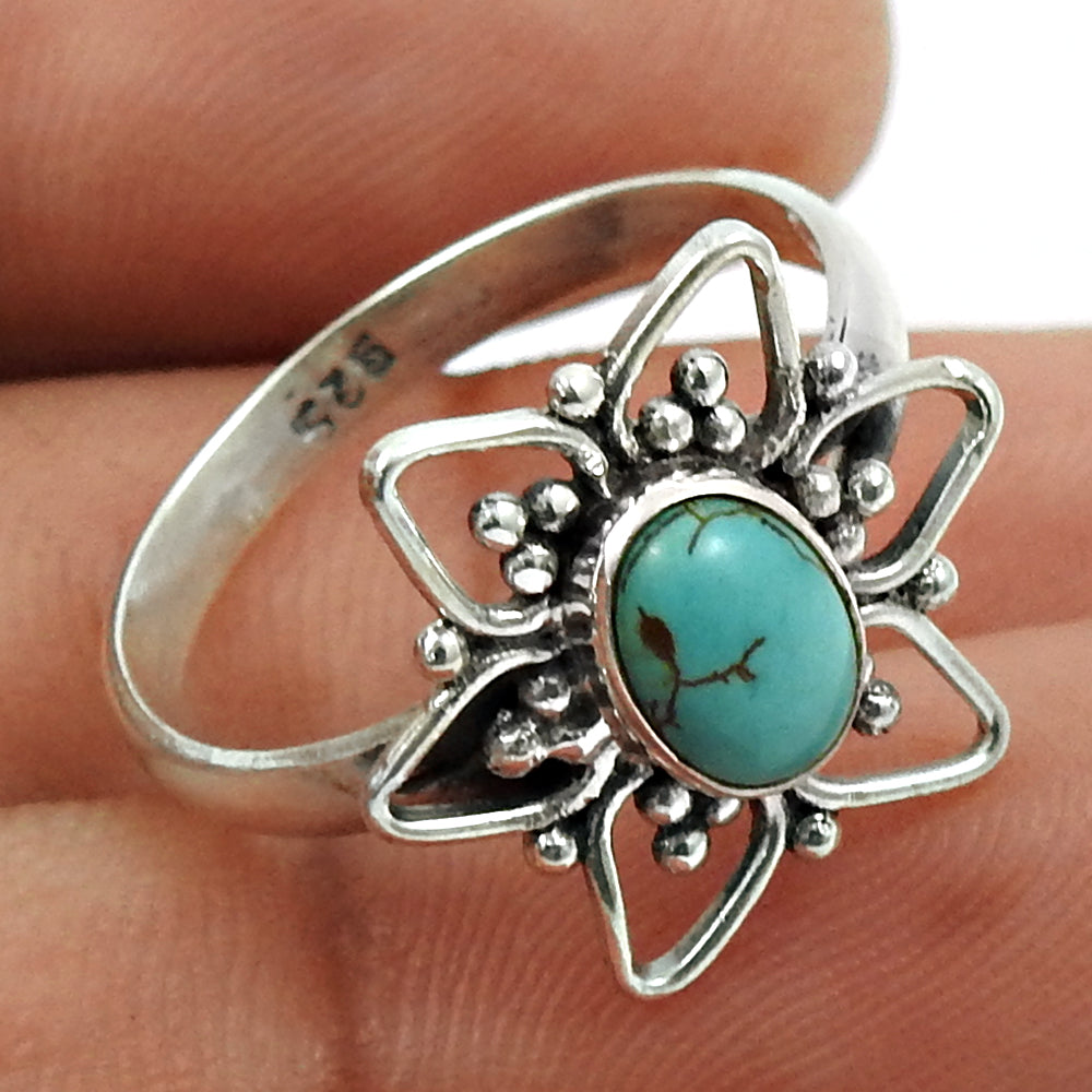 Natural Turquoise Gemstone Cocktail Ring 925 Sterling Silver Jewelry U13